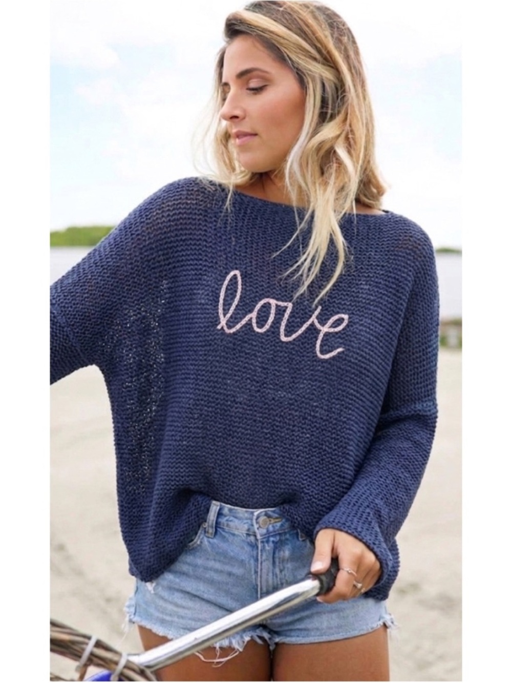 Wooden Ships by Paola Buendia LOVE Script Cotton Crew Sweater